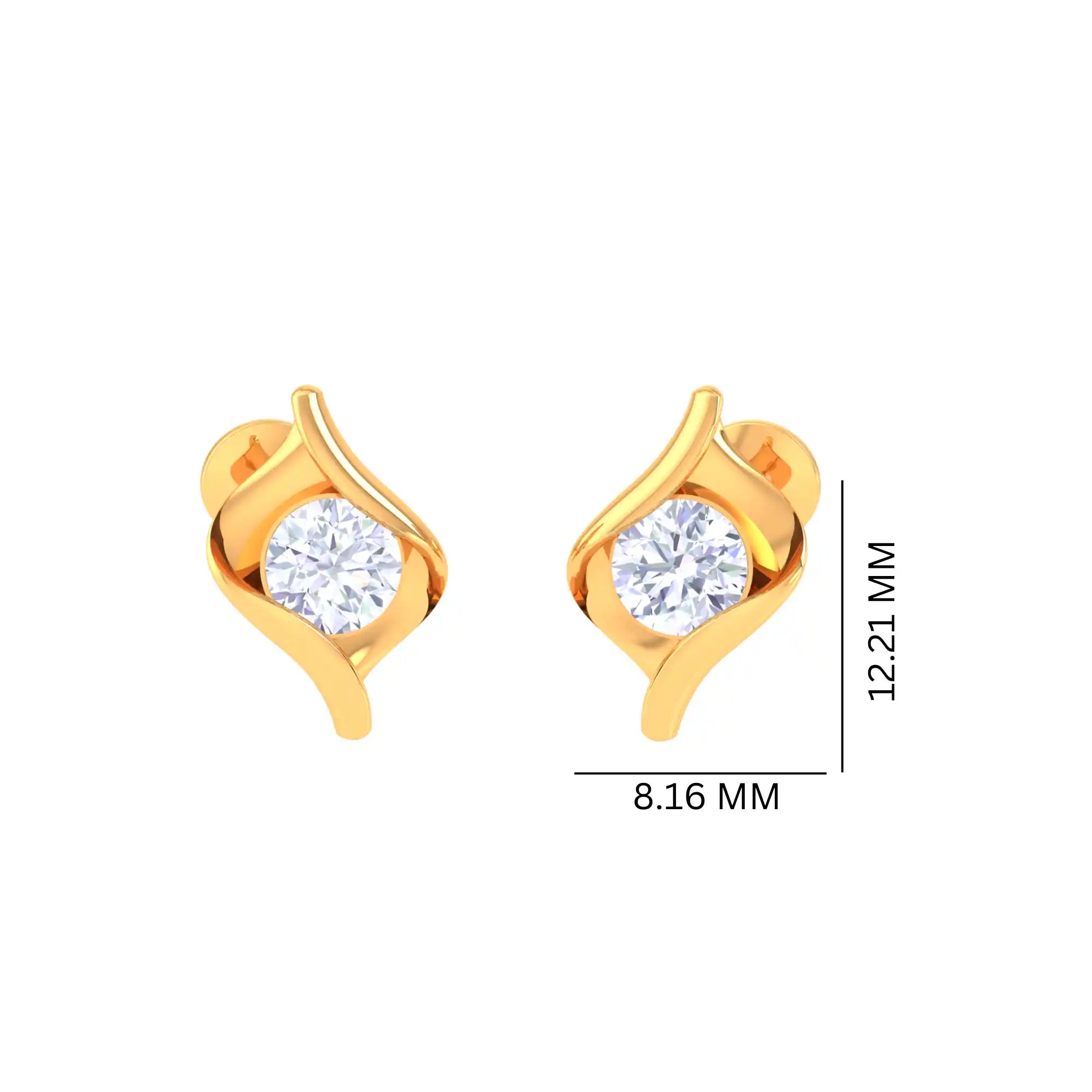Sleek Golden Diamond Stud Earrings - Modern Twist Design

