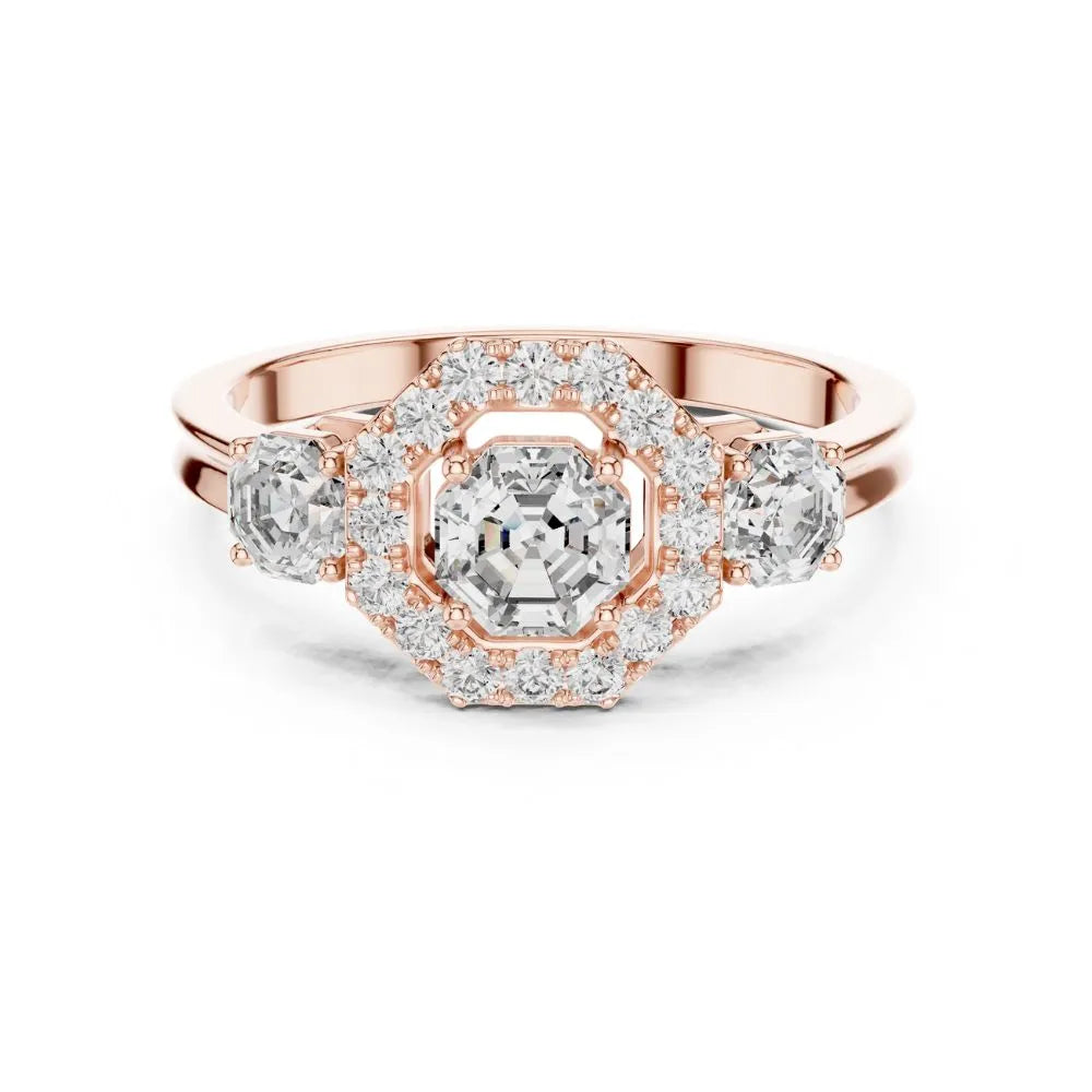 Orynio ORYNIO Aurora Halo Three Stone Ring in 925 Sterling Silver 92.5 silver jewellery