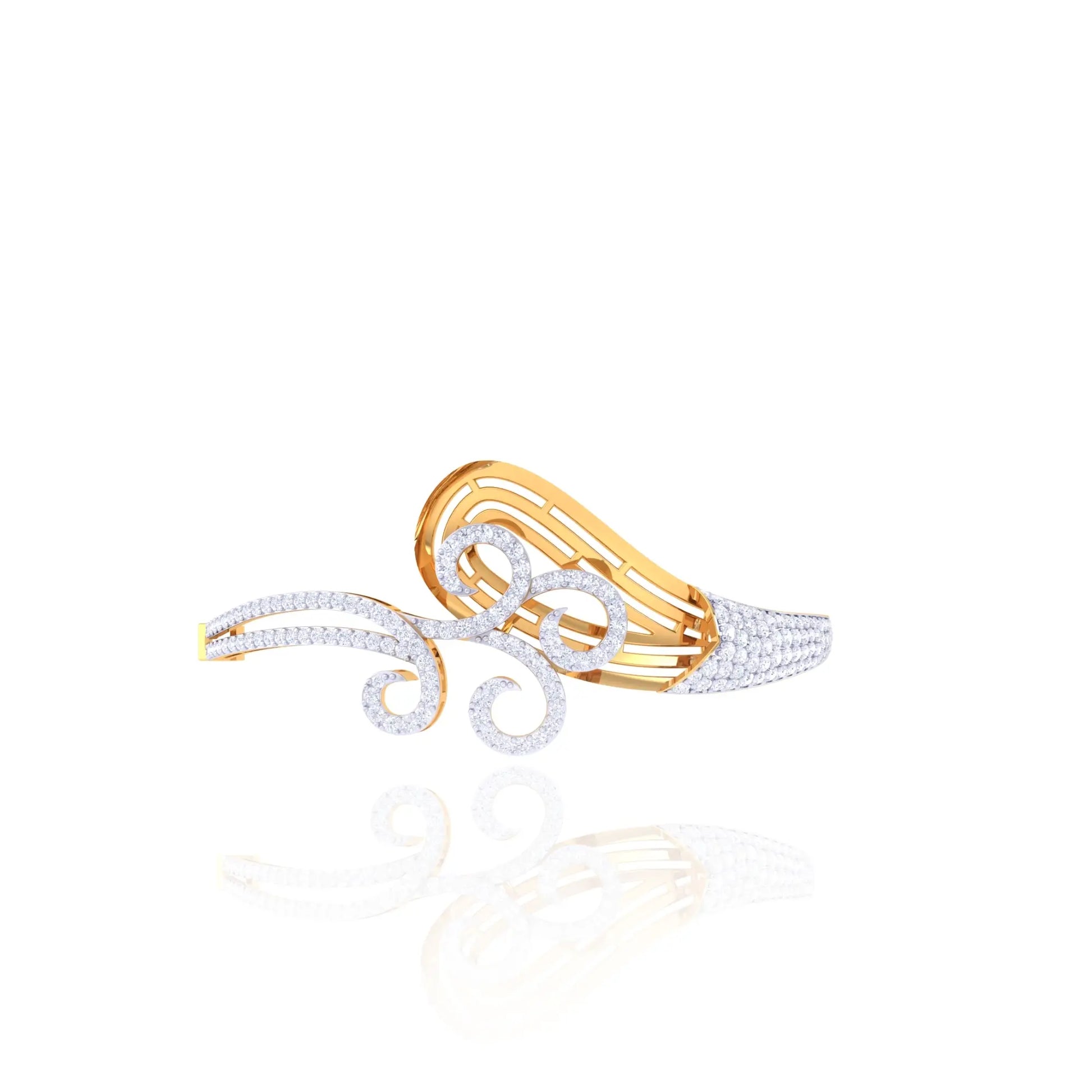 925 Silver Artistic Swirl Design Rose Gold Women’s Bangle with Zircon Accents