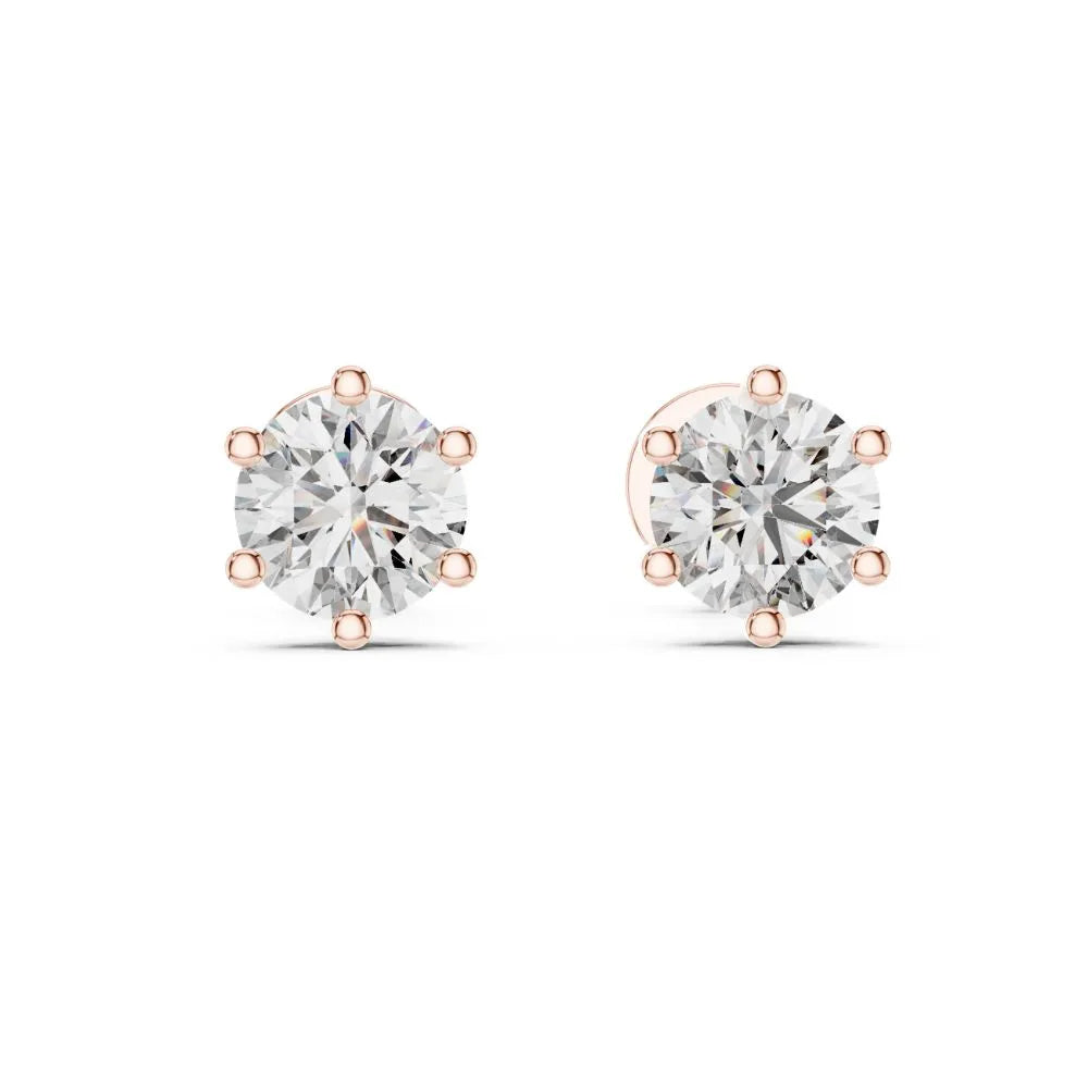 ORYNIO Crown Six-Prong Solitaire Stud Earrings in 925 Sterling Silver