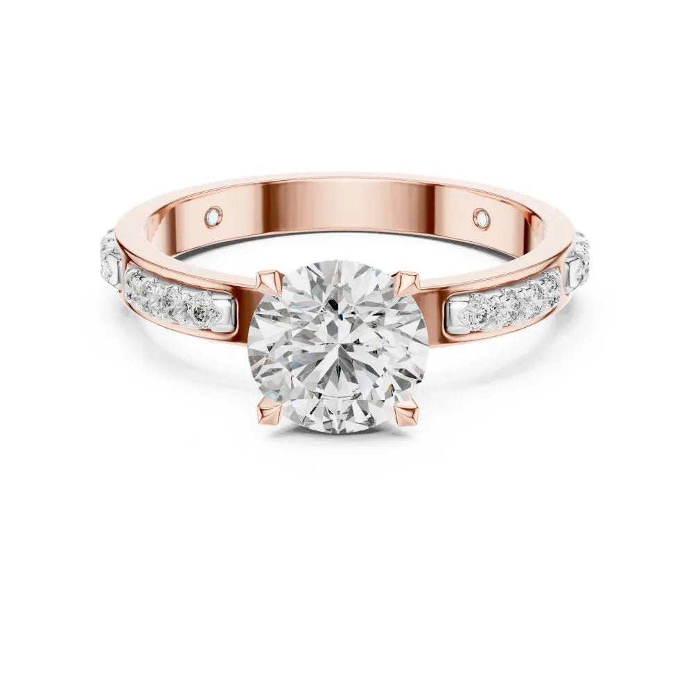 Orynio Round Cut Solitaire Engagement Ring with Channel Set Accent Diamonds in Rose Gold 92.5 silver jewellery