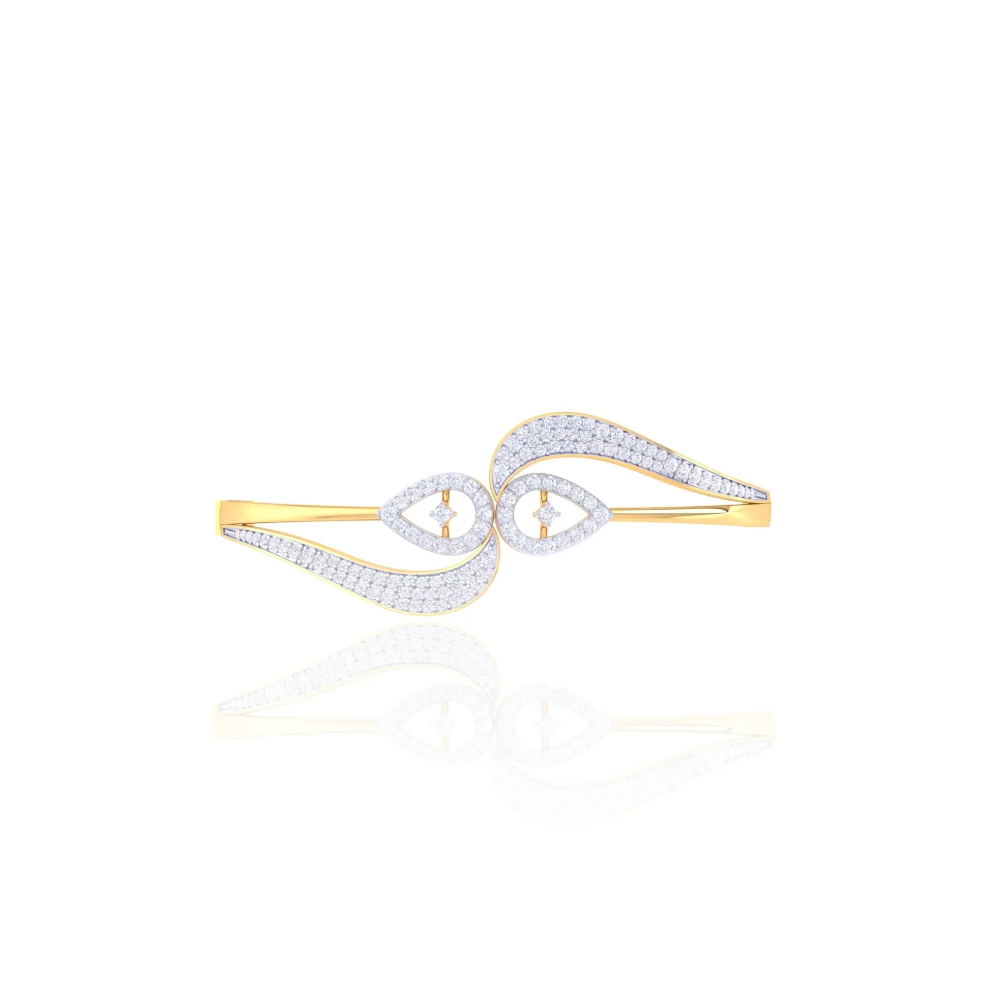 925 Silver Dual Teardrop Diamond Rose Gold Women's Cuff Bracelet