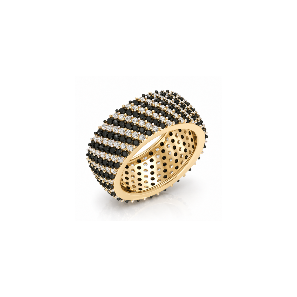 Gold and black striped ring on a white background