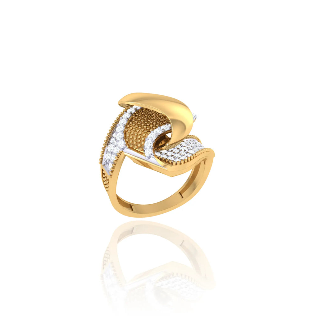 925 Silver Rose Gold Leaf Motif Diamond Textured Ring for Women