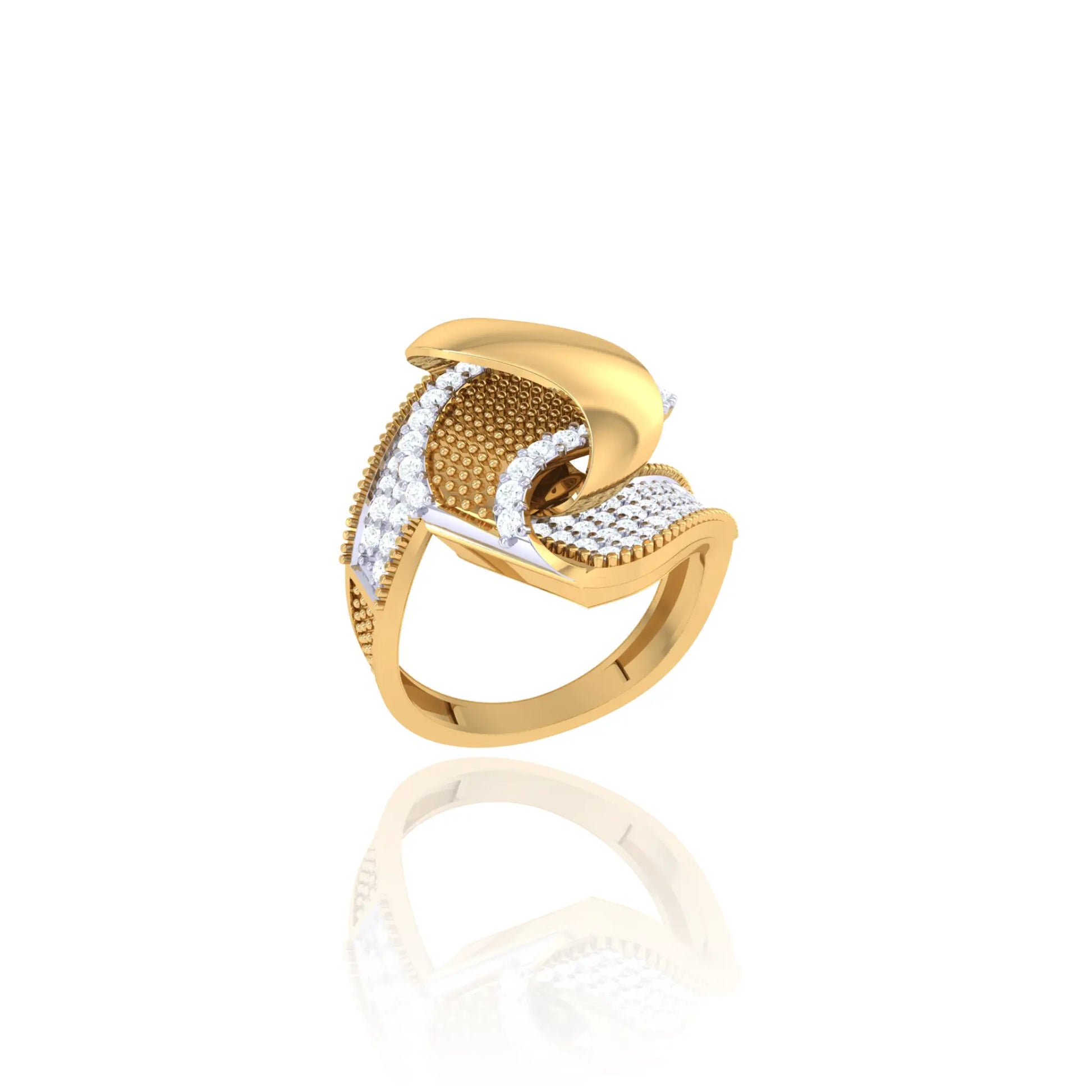 925 Silver Rose Gold Leaf Motif Diamond Textured Ring for Women