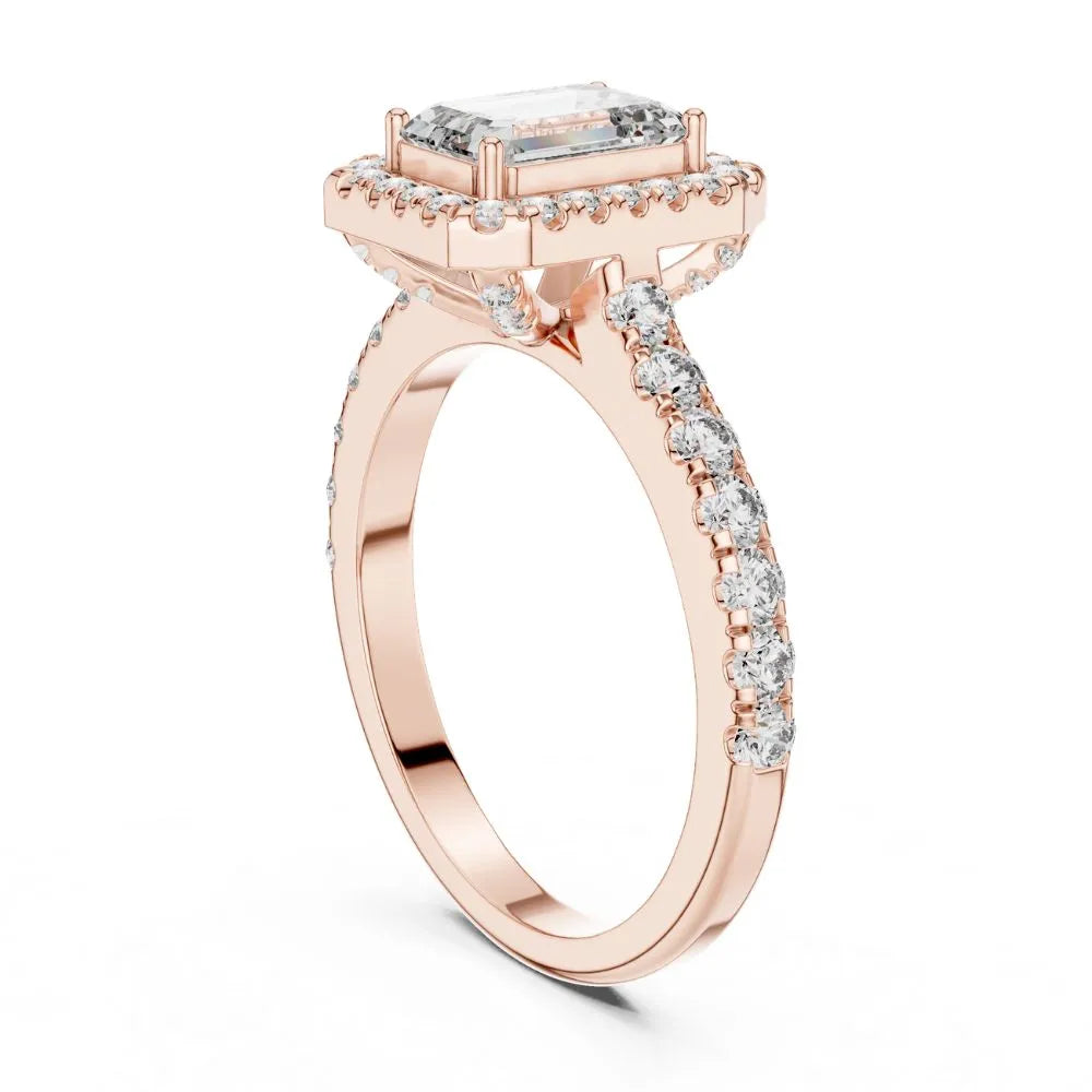 Orynio ORYNIO Radiant Halo Emerald Engagement Ring in 925 Sterling Silver 92.5 silver jewellery