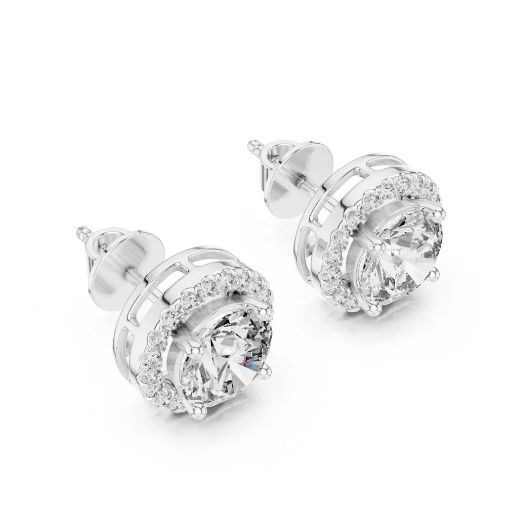 ORYNIO Single Halo Round Solitaire Stud Earrings in 925 Sterling Silver