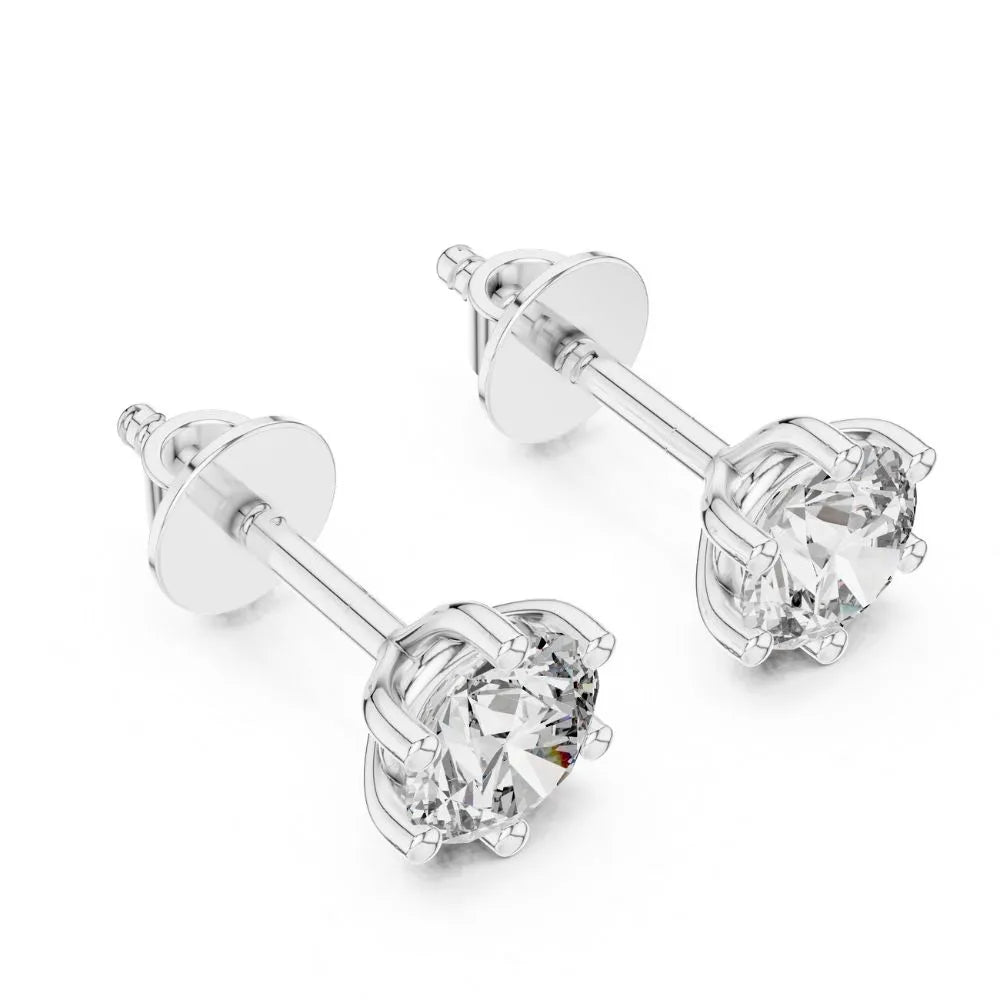 ORYNIO Crown Six-Prong Solitaire Stud Earrings in 925 Sterling Silver