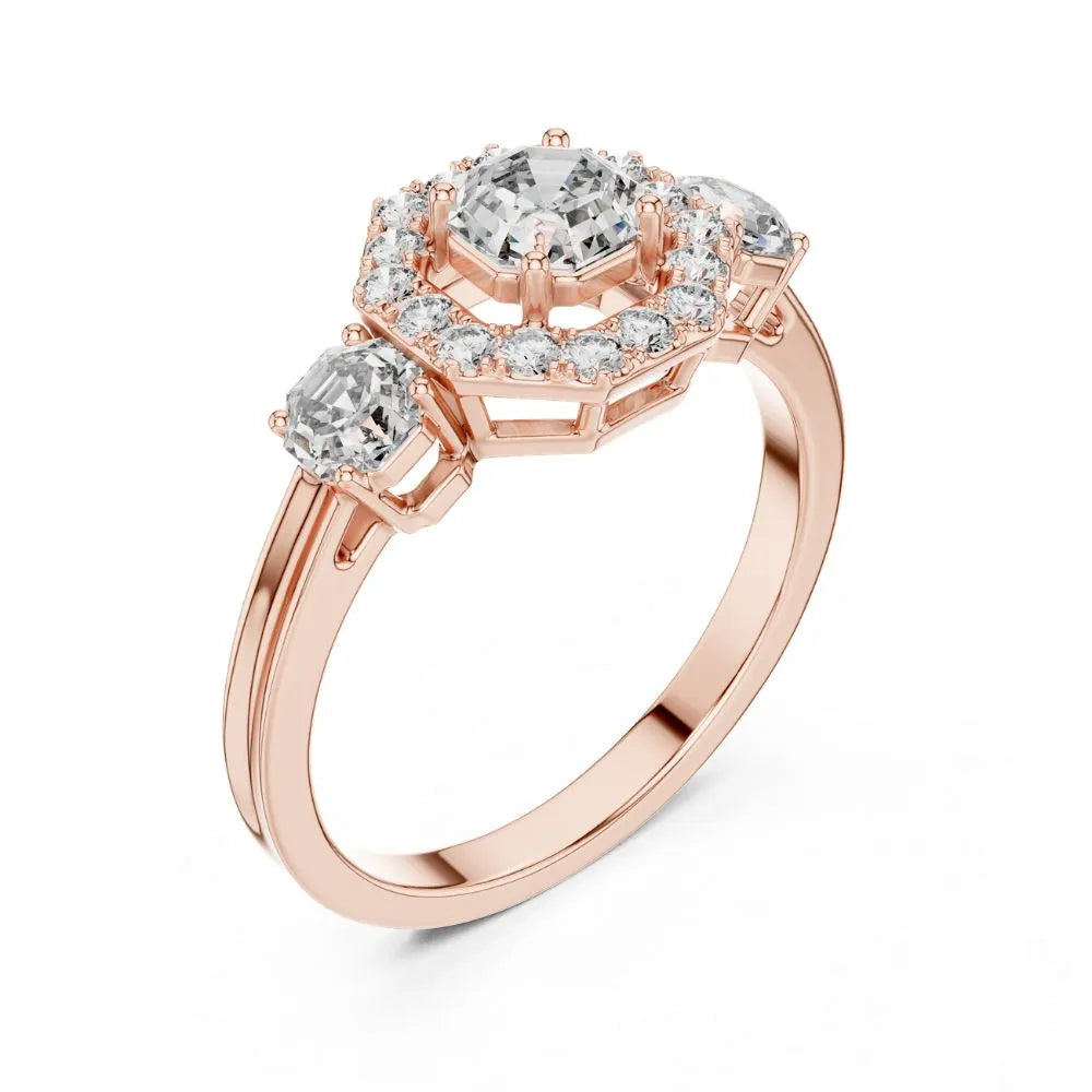 Orynio ORYNIO Aurora Halo Three Stone Ring in 925 Sterling Silver 92.5 silver jewellery