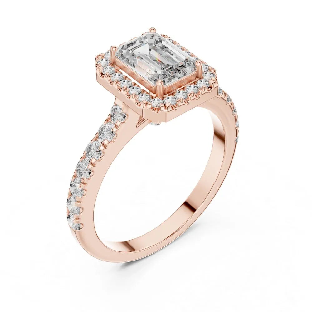 Orynio ORYNIO Radiant Halo Emerald Engagement Ring in 925 Sterling Silver 92.5 silver jewellery
