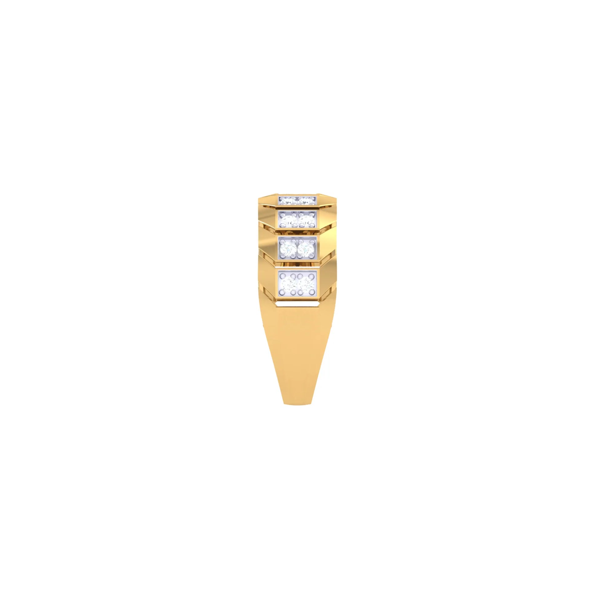 Gold ring with embedded diamonds on a white background