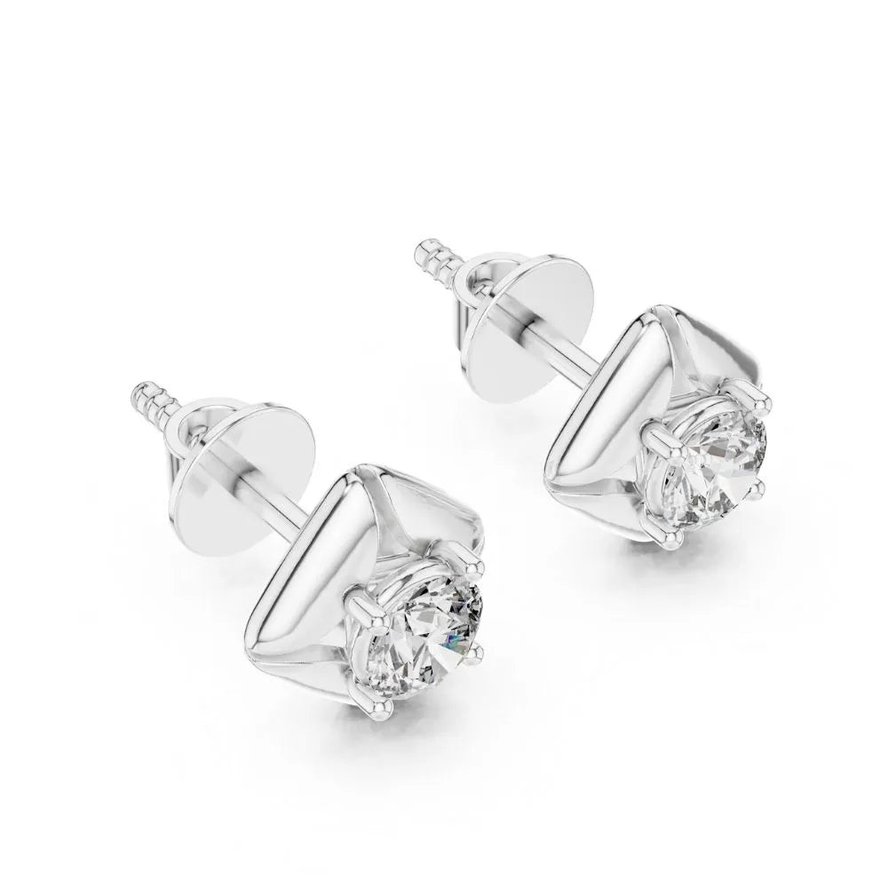 ORYNIO Sculptural Geometric Solitaire Stud Earrings in 925 Sterling Silver
