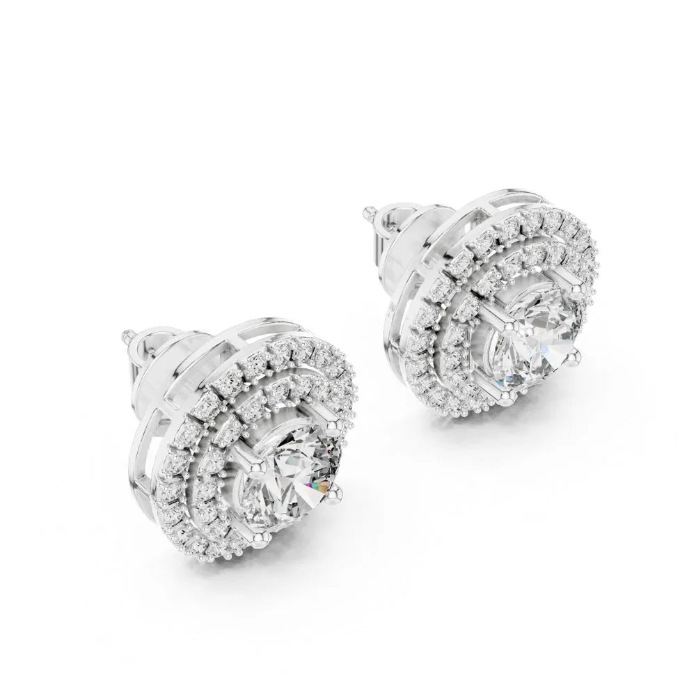 ORYNIO Double Halo Round Solitaire Stud Earrings in 925 Sterling Silver