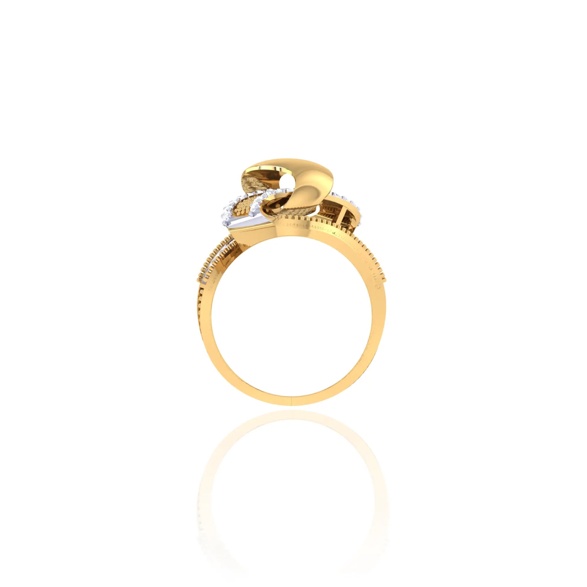 925 Silver Rose Gold Leaf Motif Diamond Textured Ring for Women