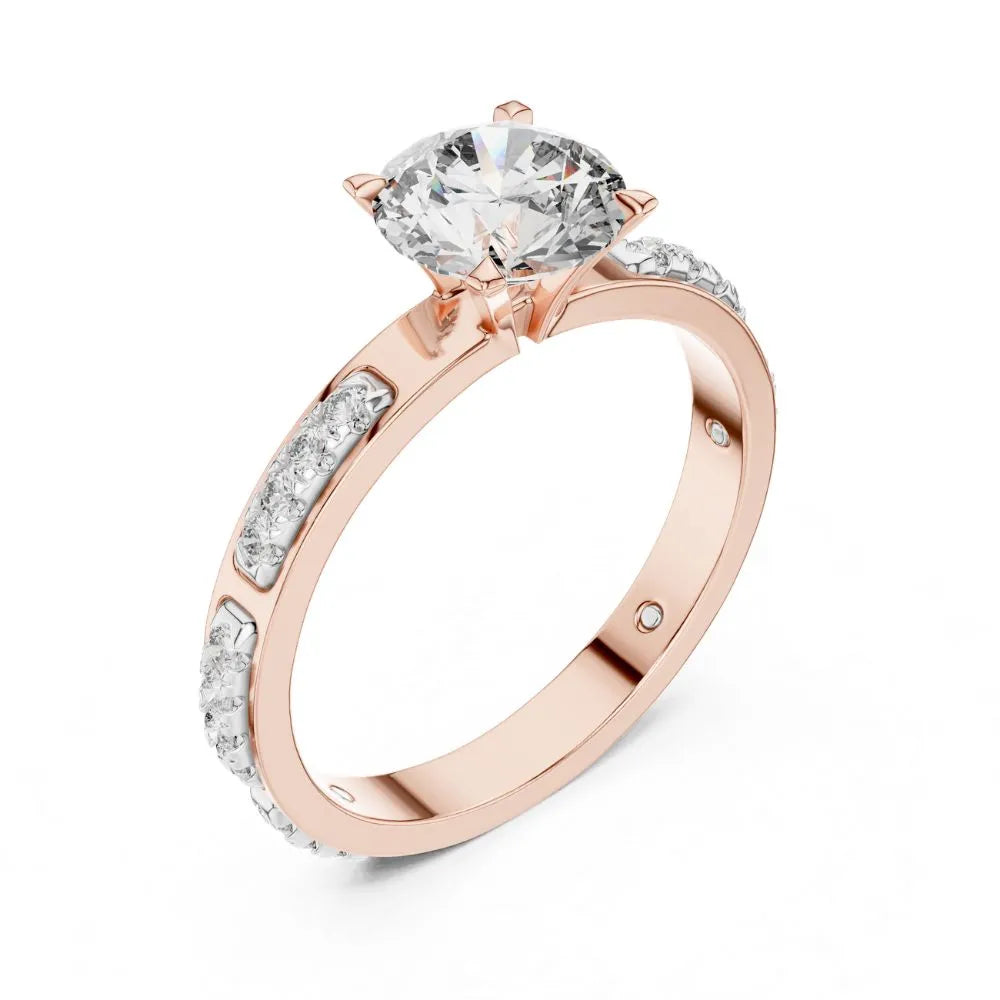 Orynio Round Cut Solitaire Engagement Ring with Channel Set Accent Diamonds in Rose Gold 92.5 silver jewellery