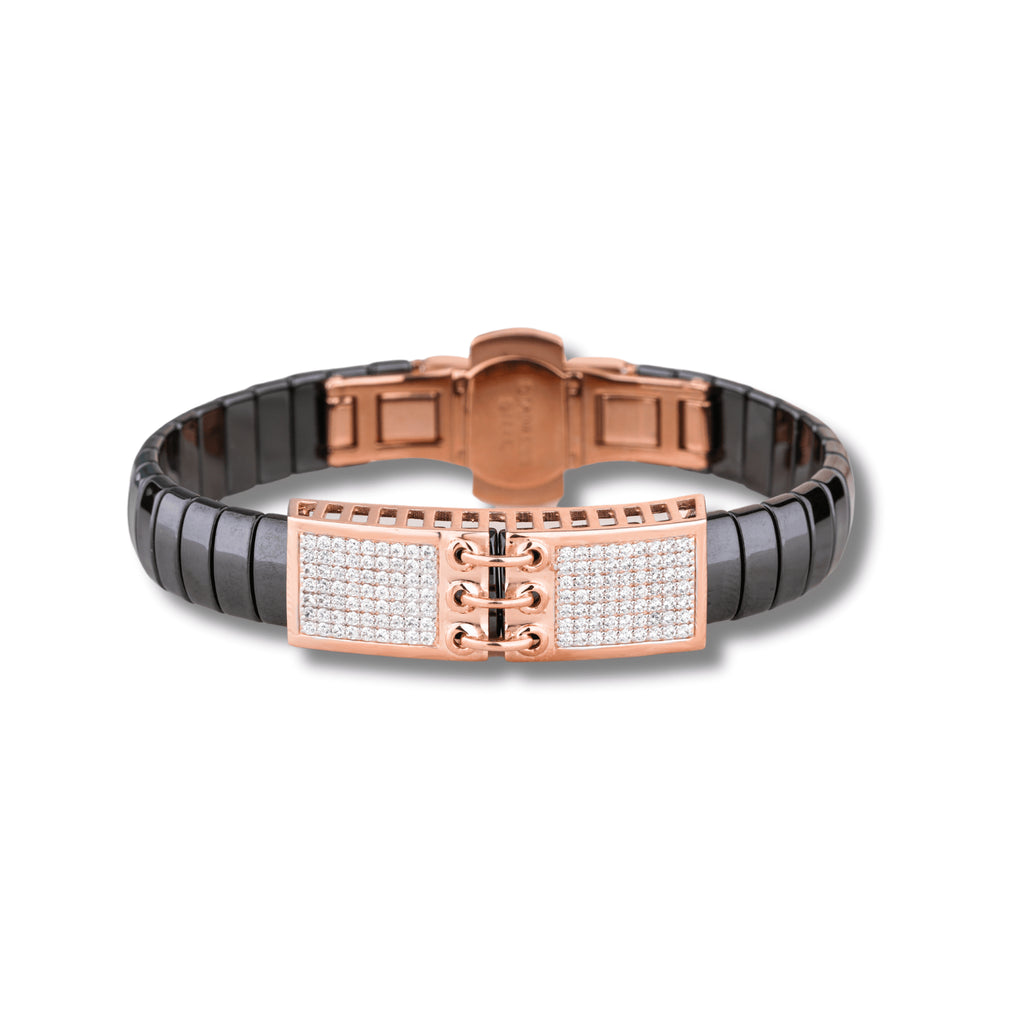 925 Silver Rose Gold Plated Link Design Men's Ceramic Bracelet