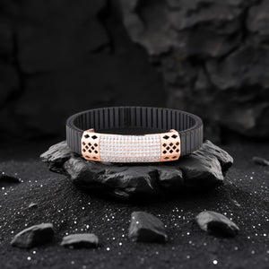 
925 Silver Full Diamond & Kaju Katli Design Men's Rolex Bracelet with Rose Gold Pleating