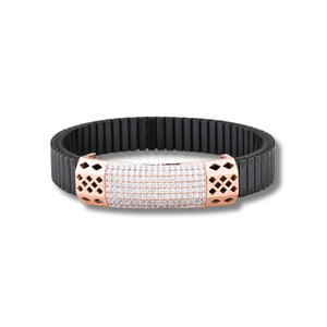 
925 Silver Full Diamond & Kaju Katli Design Men's Rolex Bracelet with Rose Gold Pleating
