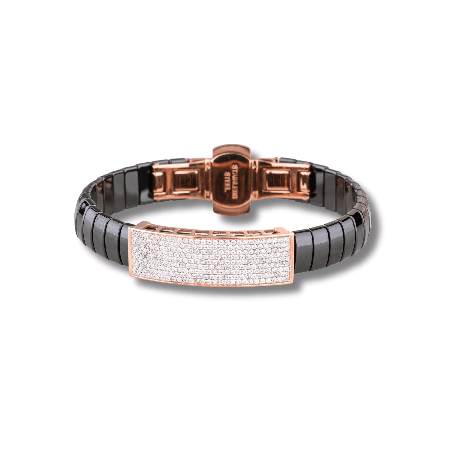 Luxury Black Ceramic Bracelet with Rose Gold and Diamond-Studded Accents