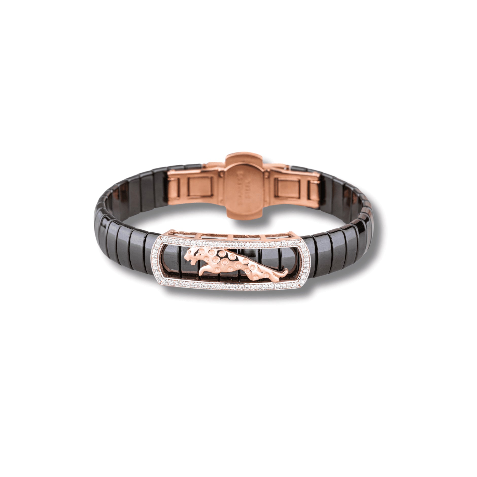 Luxury Black Ceramic Panther Bracelet with Rose Gold and Diamond Accents