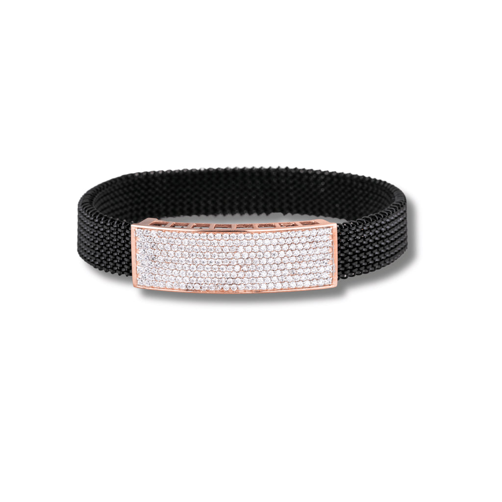 925 Silver Full Diamond Design Rose Gold Plating Spring Bracelet – Luxury Jewelry for Men