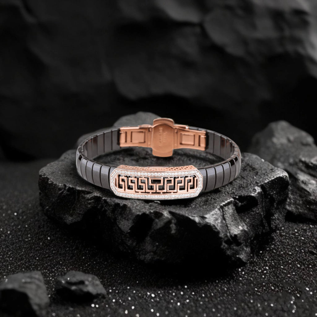 Luxury Black Ceramic Panther Bracelet with Rose Gold and Diamond Accents