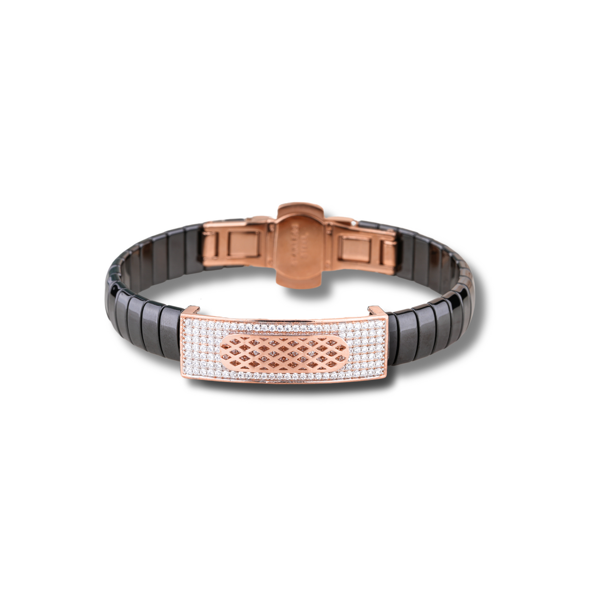 925 Silver Mesh Design Rose Gold Pleating Men's Ceramic Bracelet – Stylish & Durable Accessory