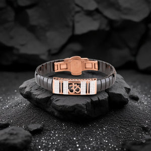 Black Ceramic Om Bracelet with Rose Gold and Diamond Accents