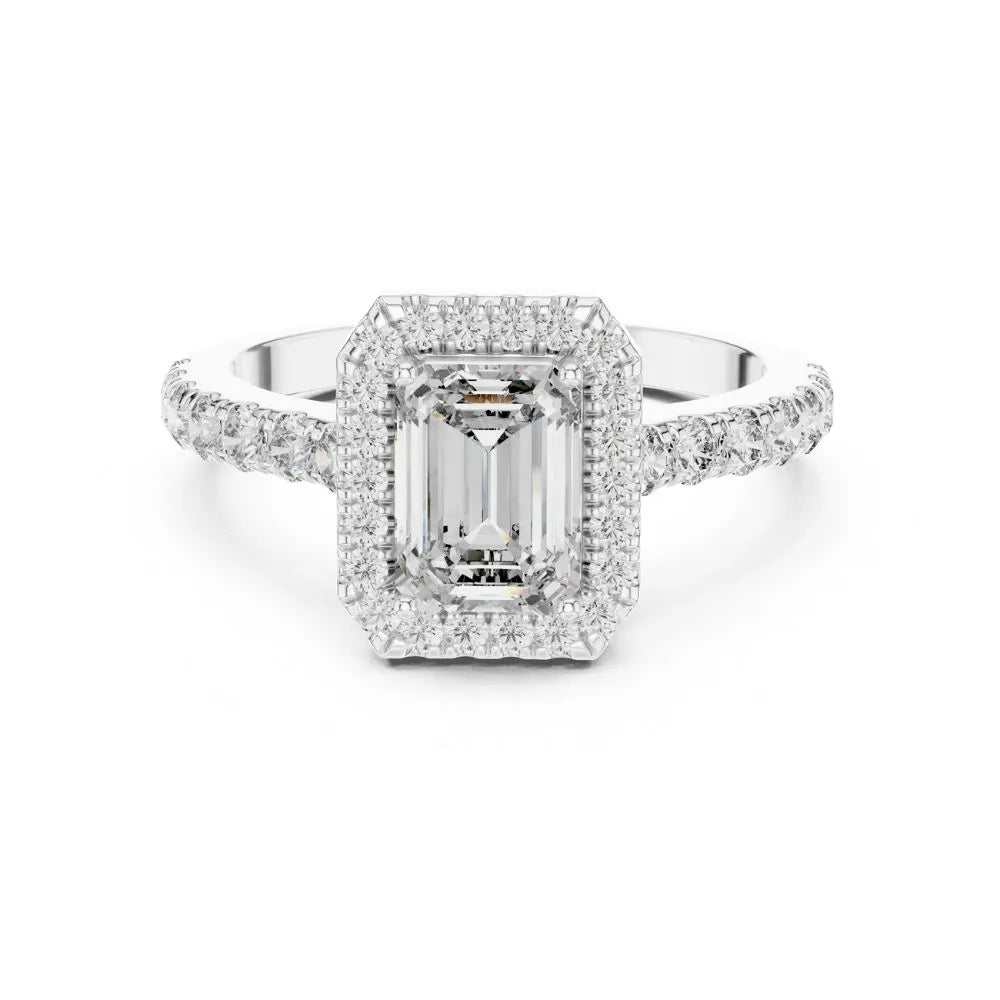Orynio ORYNIO Radiant Halo Emerald Engagement Ring in 925 Sterling Silver 92.5 silver jewellery