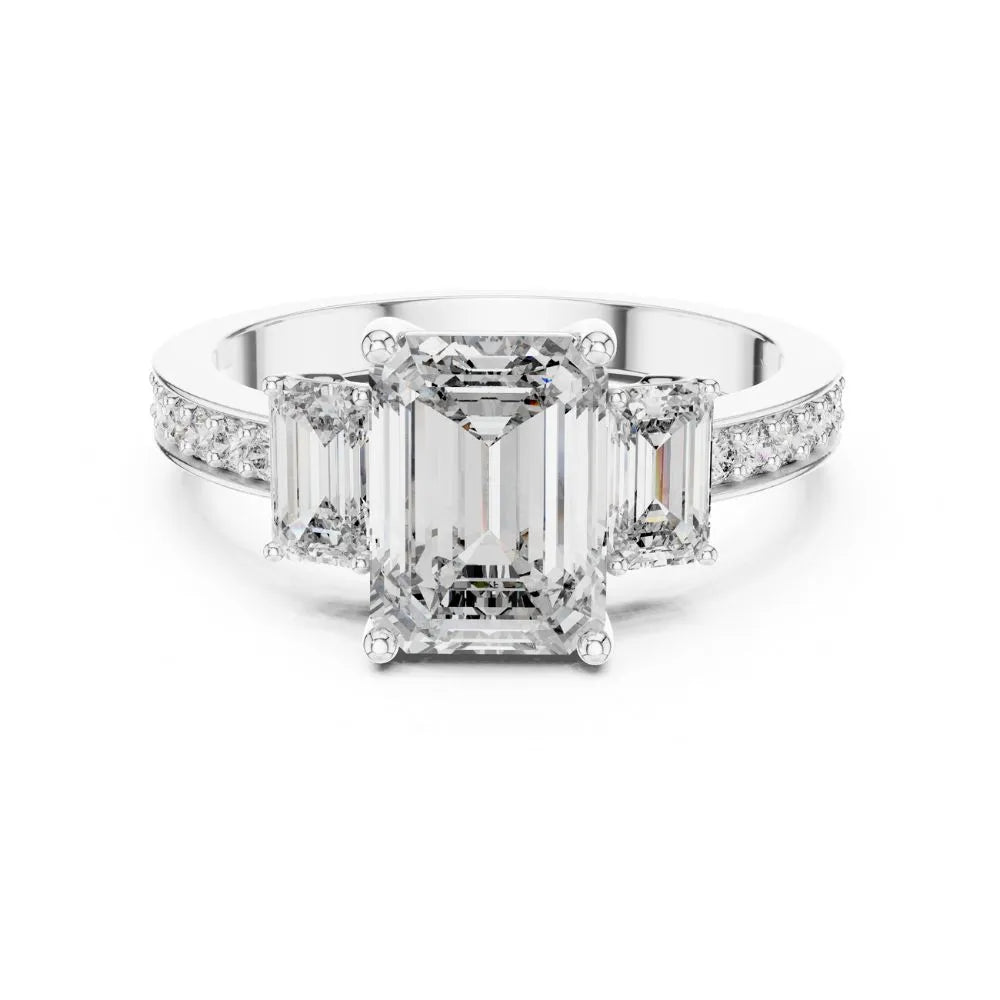 Orynio ORYNIO Imperial Emerald Three Stone Engagement Ring in 925 Sterling Silver 92.5 silver jewellery