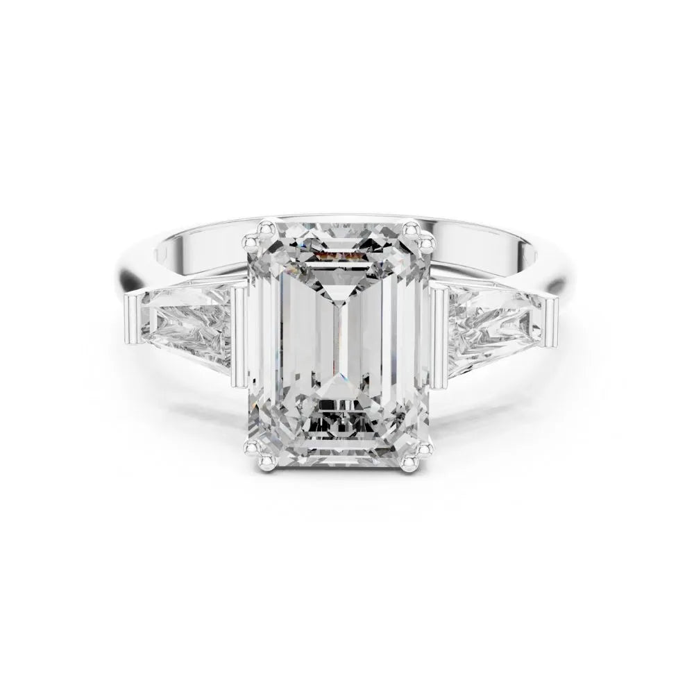 Orynio ORYNIO Regal Emerald Three-Stone Engagement Ring in 925 Sterling Silver 92.5 silver jewellery