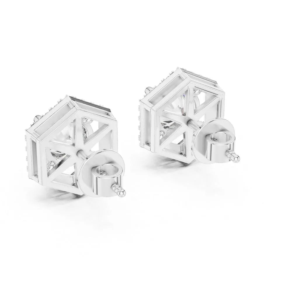 ORYNIO Architectural Hexagon Halo Solitaire Stud Earrings in 925 Sterling Silver