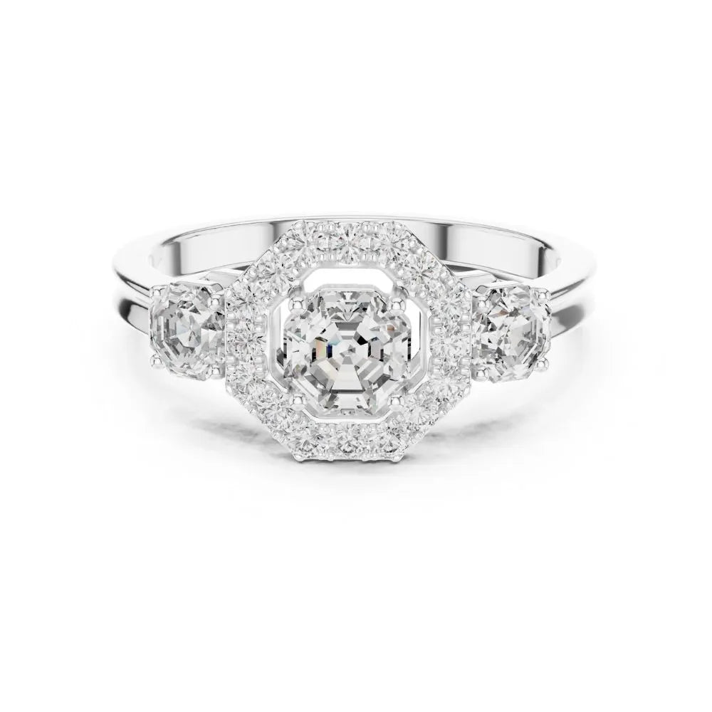 Orynio ORYNIO Aurora Halo Three Stone Ring in 925 Sterling Silver 92.5 silver jewellery