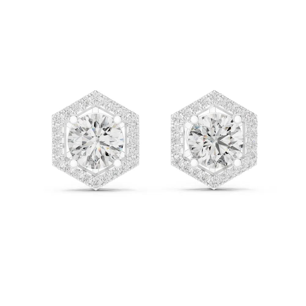 ORYNIO Architectural Hexagon Halo Solitaire Stud Earrings in 925 Sterling Silver