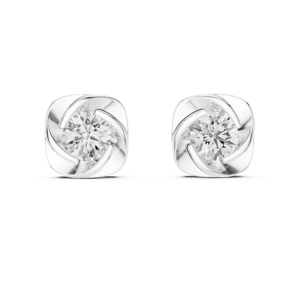 ORYNIO Cushion Swirl Solitaire Stud Earrings in 925 Sterling Silver