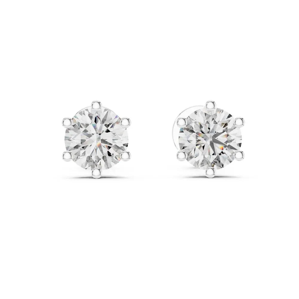 ORYNIO Crown Six-Prong Solitaire Stud Earrings in 925 Sterling Silver