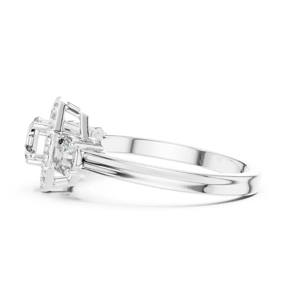 Orynio ORYNIO Aurora Halo Three Stone Ring in 925 Sterling Silver 92.5 silver jewellery