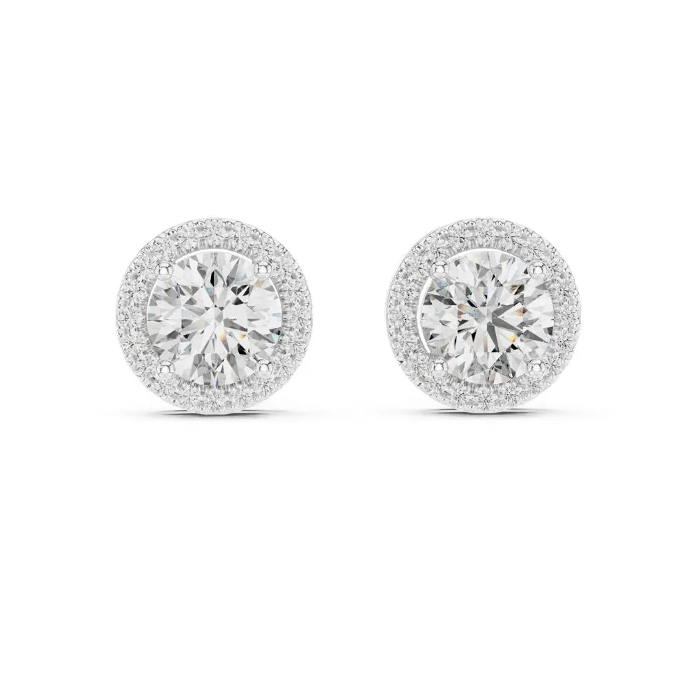 ORYNIO Single Halo Round Solitaire Stud Earrings in 925 Sterling Silver