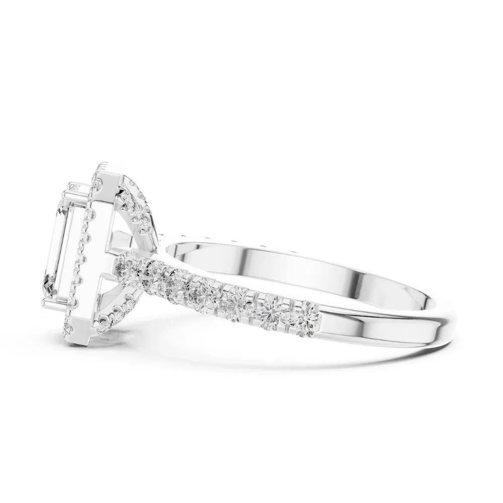 Orynio ORYNIO Radiant Halo Emerald Engagement Ring in 925 Sterling Silver 92.5 silver jewellery