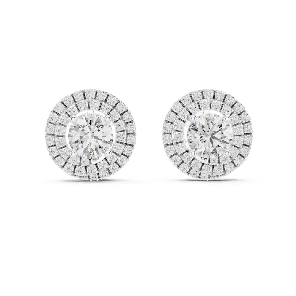 ORYNIO Double Halo Round Solitaire Stud Earrings in 925 Sterling Silver