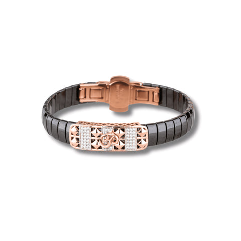 Black Ceramic Om Bracelet with Intricate Rose Gold and Diamond Detailing