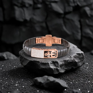 Orynio Black Ceramic Trishul Bracelet with Rose Gold and Diamond Detailing 92.5 silver jewellery