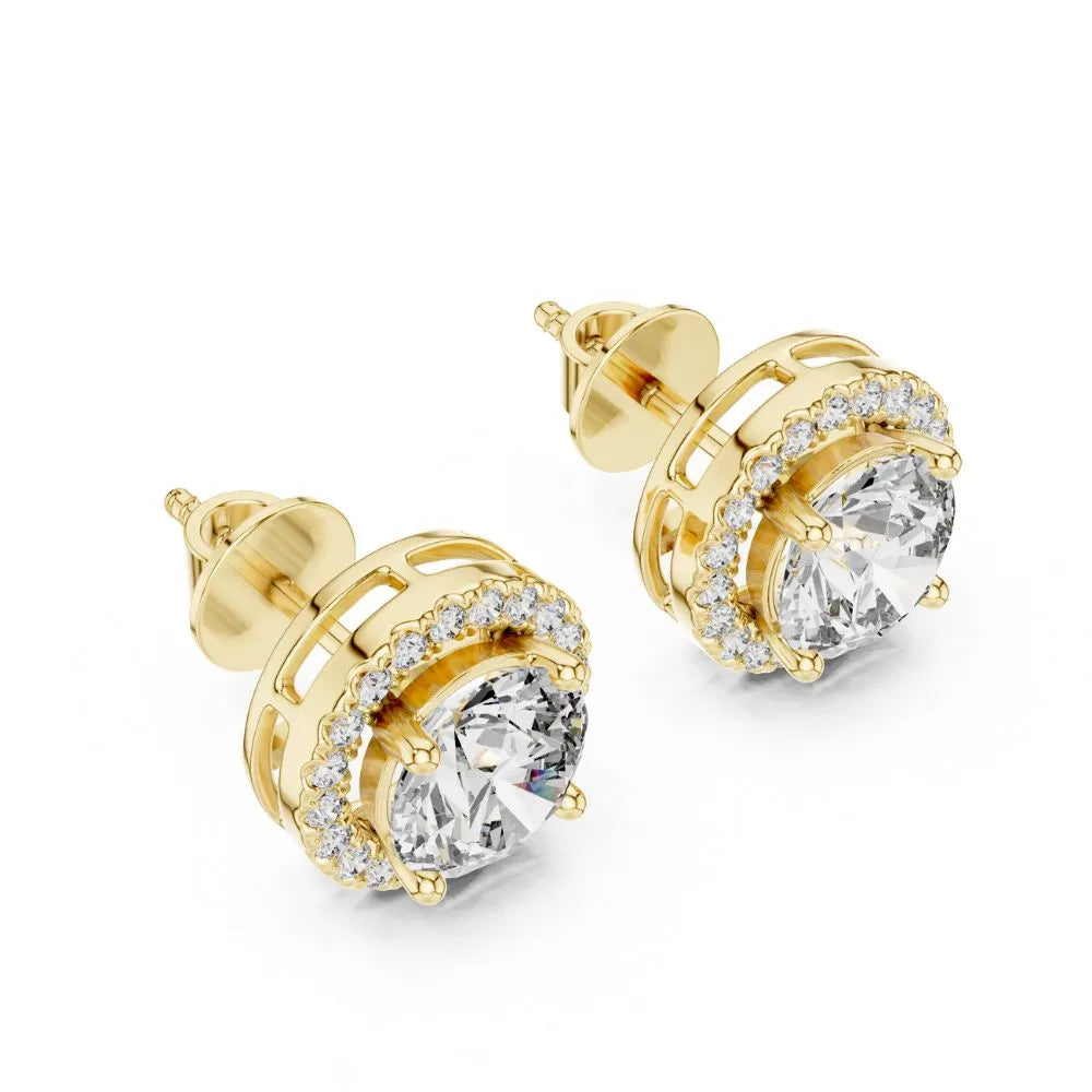 ORYNIO Single Halo Round Solitaire Stud Earrings in 925 Sterling Silver