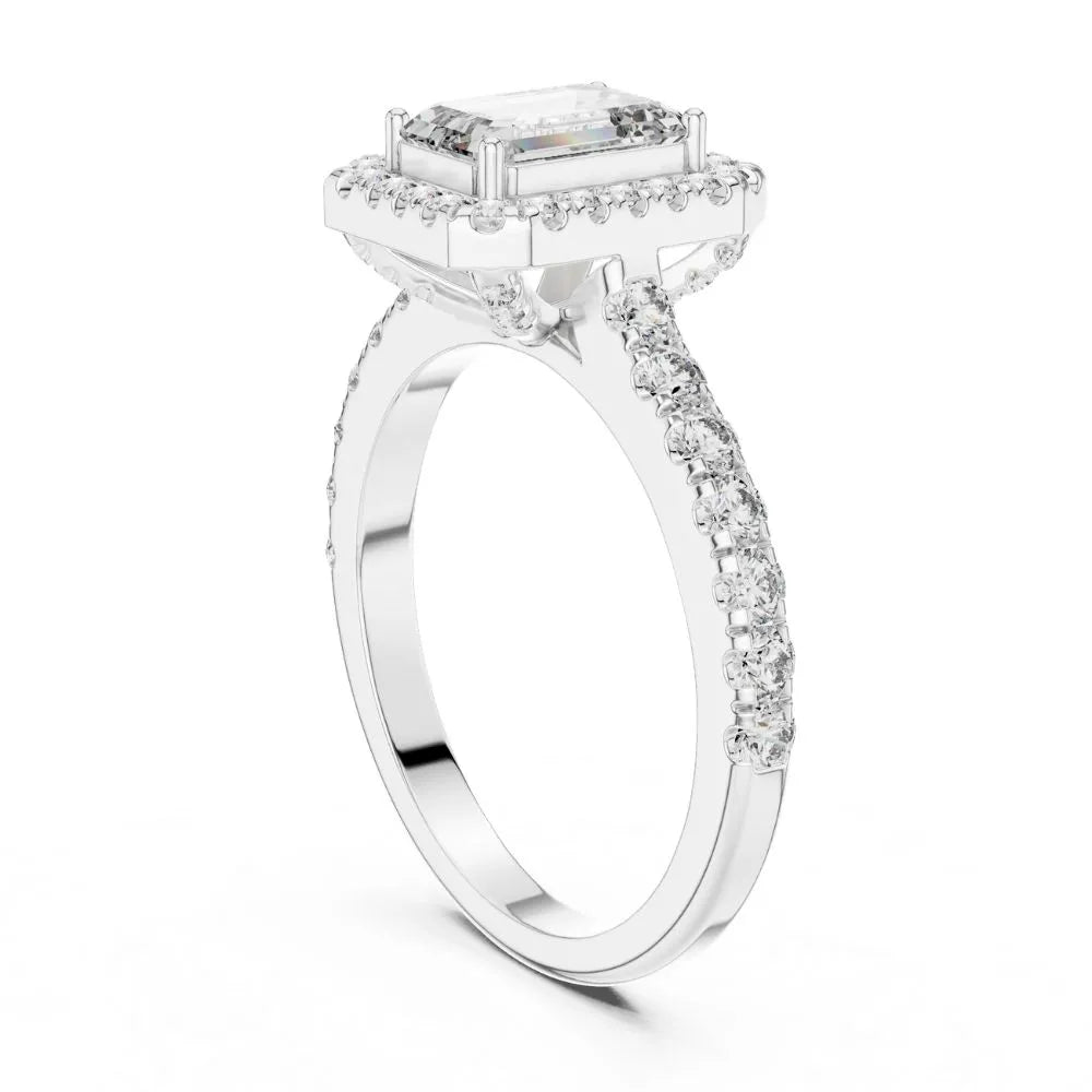Orynio ORYNIO Radiant Halo Emerald Engagement Ring in 925 Sterling Silver 92.5 silver jewellery