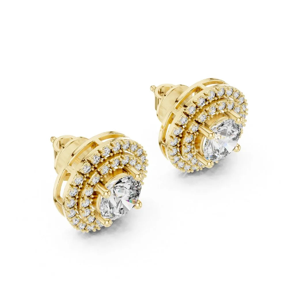 ORYNIO Double Halo Round Solitaire Stud Earrings in 925 Sterling Silver