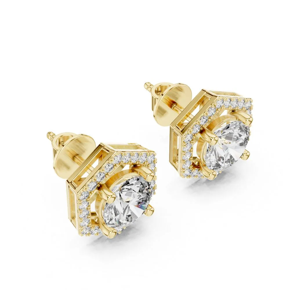 ORYNIO Architectural Hexagon Halo Solitaire Stud Earrings in 925 Sterling Silver