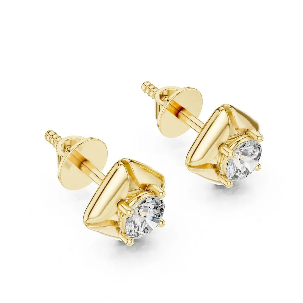 ORYNIO Sculptural Geometric Solitaire Stud Earrings in 925 Sterling Silver