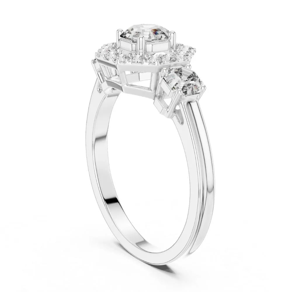 Orynio ORYNIO Aurora Halo Three Stone Ring in 925 Sterling Silver 92.5 silver jewellery