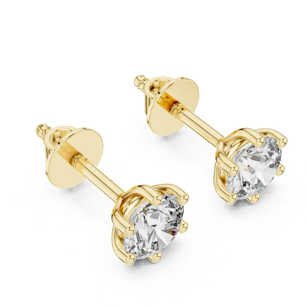 ORYNIO Crown Six-Prong Solitaire Stud Earrings in 925 Sterling Silver