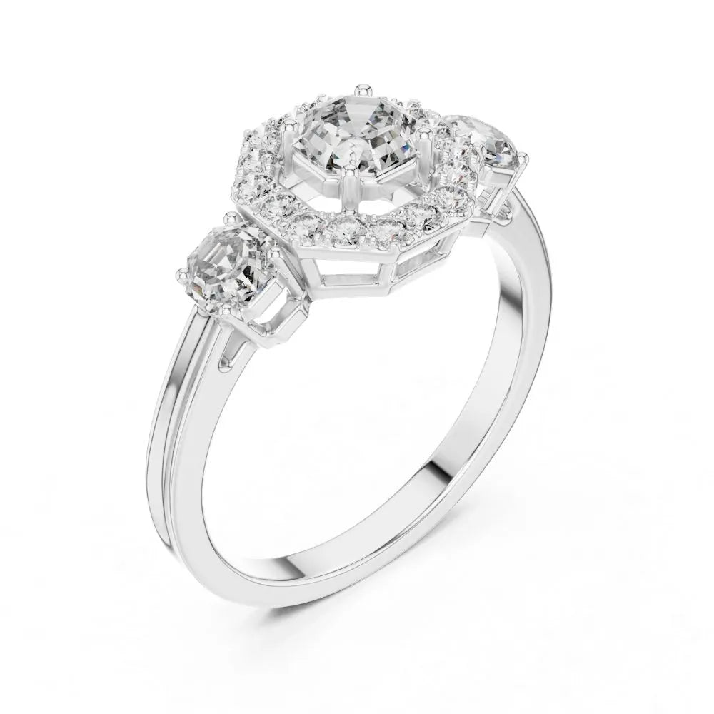 Orynio ORYNIO Aurora Halo Three Stone Ring in 925 Sterling Silver 92.5 silver jewellery
